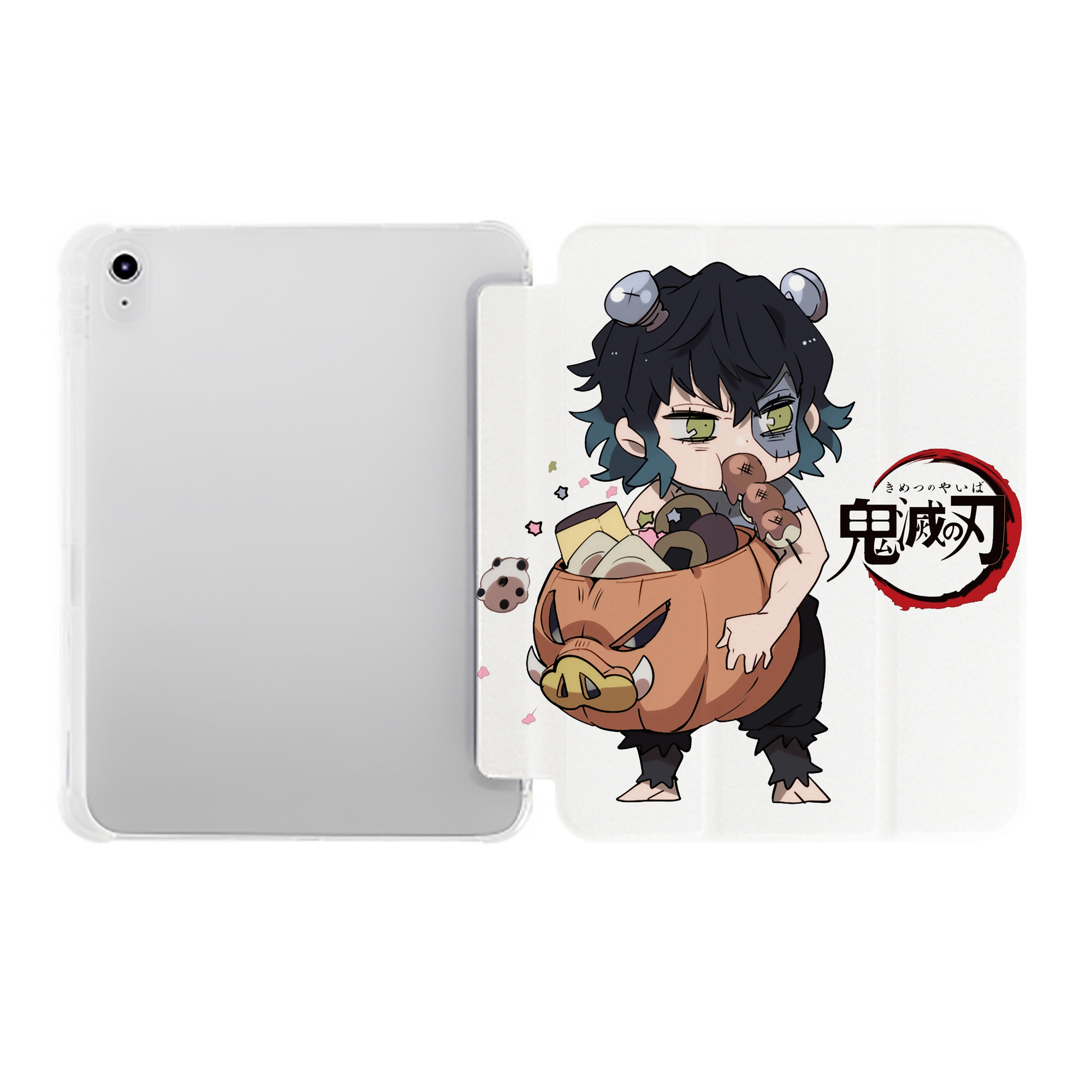 （画像用） 鬼滅の刃（きめつのやいば）嘴平 伊之助／はしびら いのすけ Hashibira Inosuke IPad ケース ペン収納付き 三つ折りスタンド PUレザー×シリコン 対応機種9.5/10.5/10.9インチ